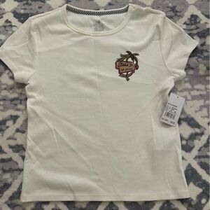 Volcom White women’s baby Tee with Tropical Patch
XS 
White